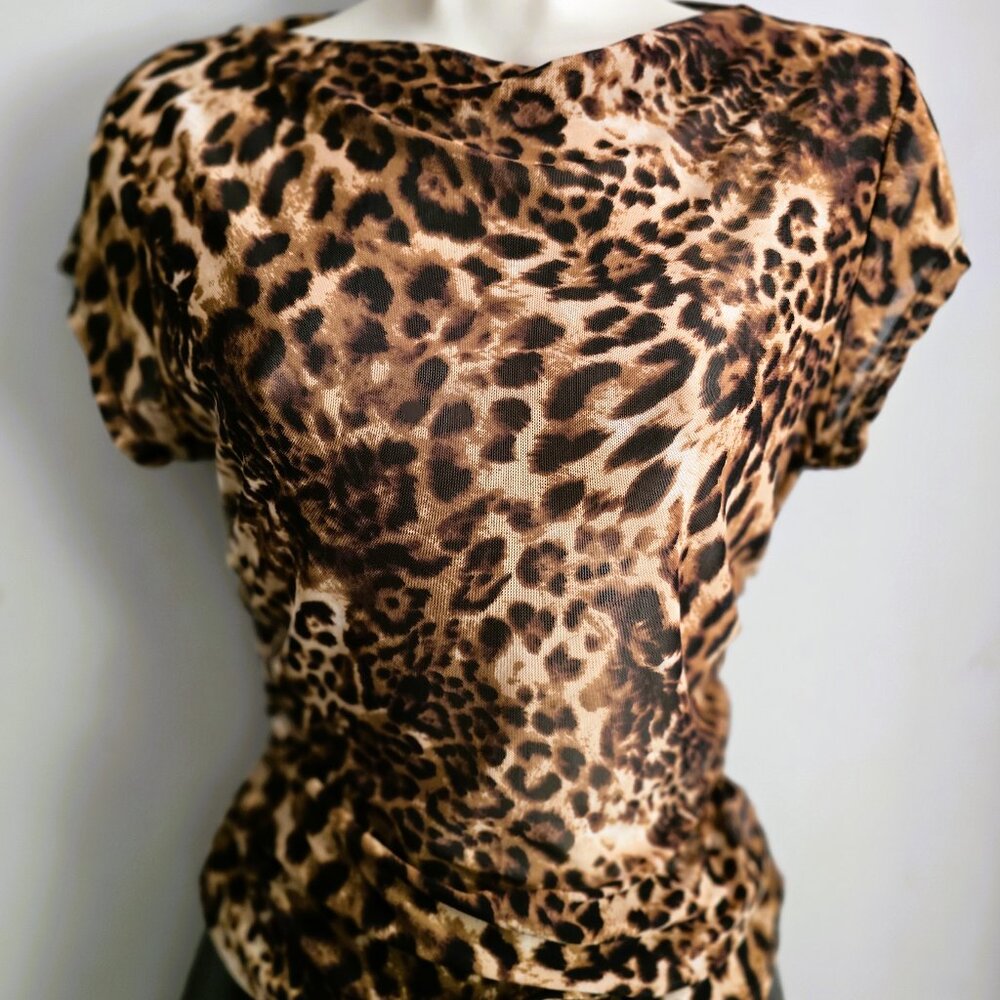 Semi-sheer blouse with animal print